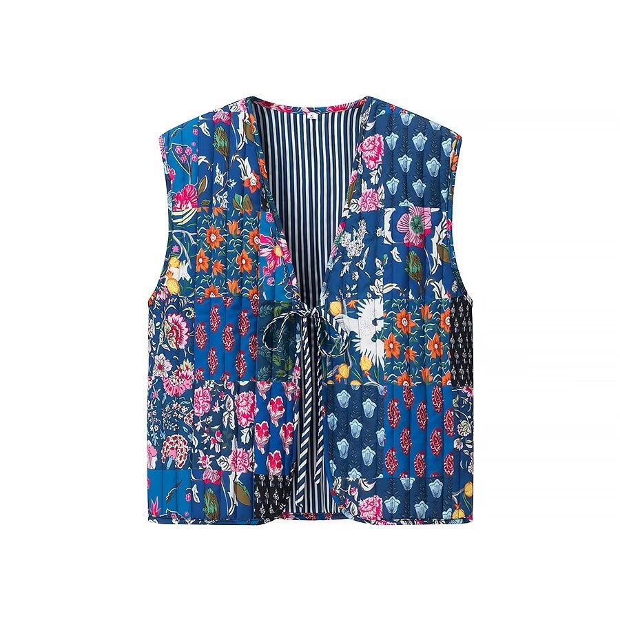 Damen Gepolsterte Steppweste mit floraler Allover-Optik und Bindeband Nord Taschen