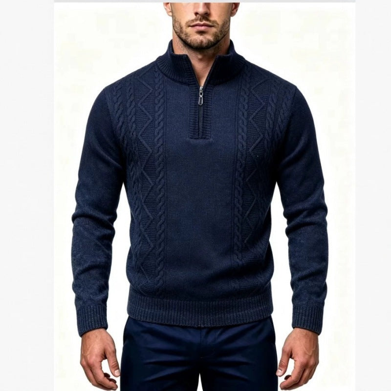 Herren Strukturierter Halbzip-Pullover mit Stehkragen und Zopfmuster-Details Nord Taschen