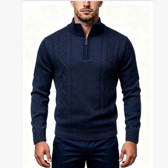 Herren Strukturierter Halbzip-Pullover mit Stehkragen und Zopfmuster-Details Nord Taschen
