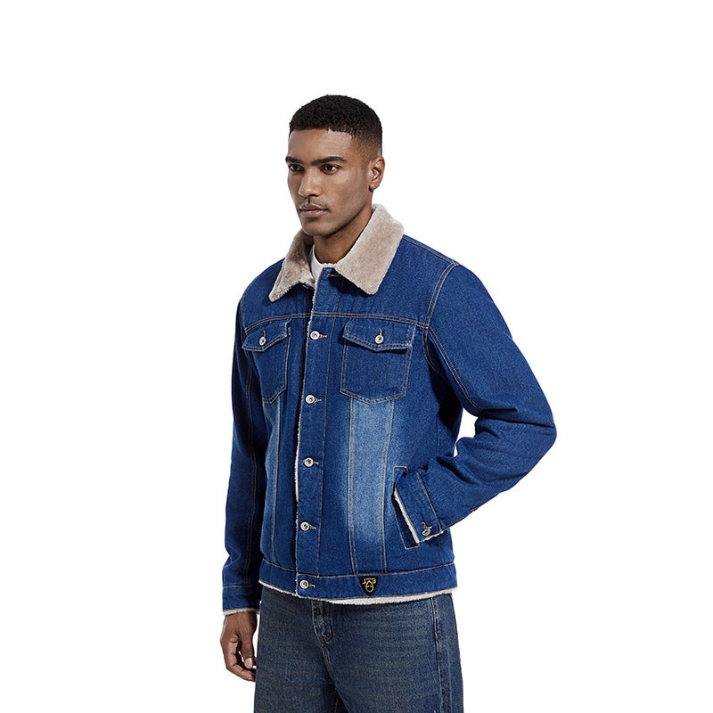 Herren Robuste Denim-Truckerjacke mit Sherpa-Futter und Teddykragen Nord Taschen