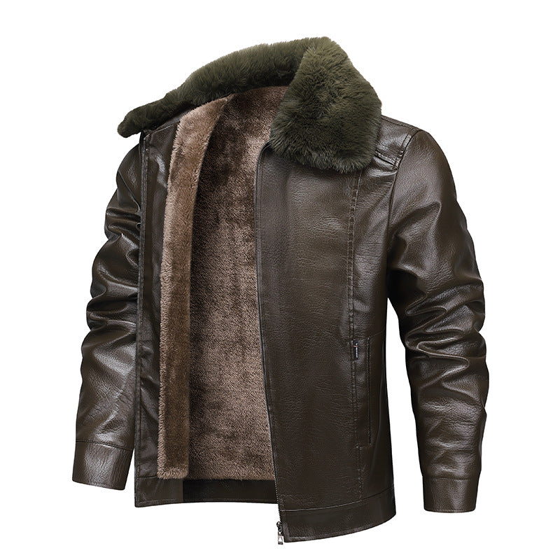 Herren Kunstleder-Fliegerjacke mit durchgehendem Teddyfutter und markantem Fellkragen Nord Taschen