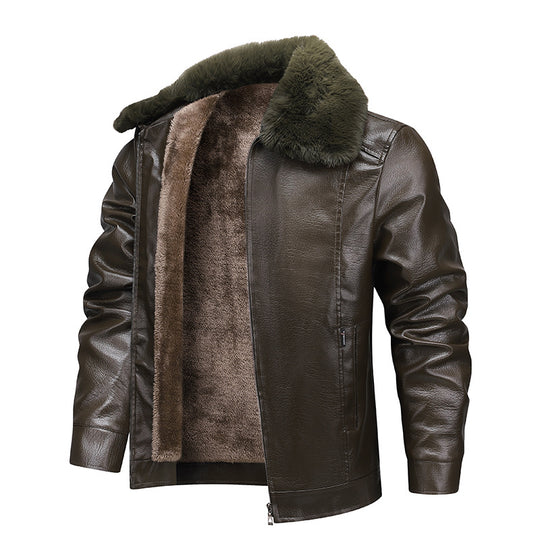 Herren Kunstleder-Fliegerjacke mit durchgehendem Teddyfutter und markantem Fellkragen Nord Taschen