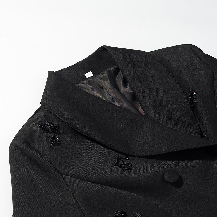 Damen Doppelreihiger Blazer mit Paillettenblüten und Schalkragen Nord Taschen