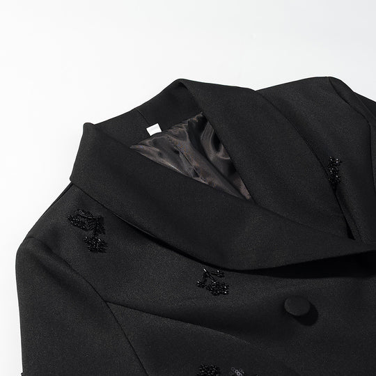 Damen Doppelreihiger Blazer mit Paillettenblüten und Schalkragen Nord Taschen