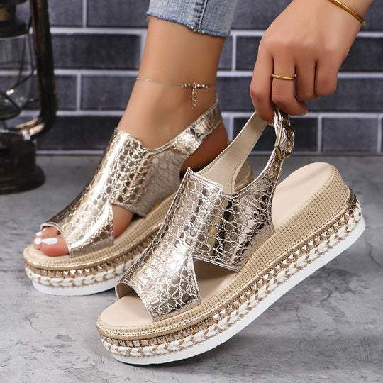 Damen Wedge-Sandaletten mit modischem Glitzer-Riemen und ergonomischem Fußbett Nord Taschen