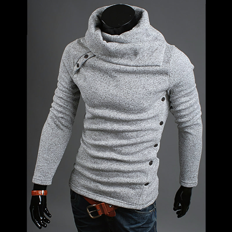 Herren Strickpullover mit großem Schalkragen, asymmetrischer Knopfleiste und schmaler Silhouette Nord Taschen