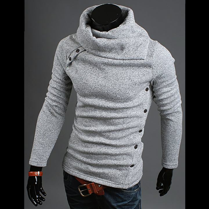 Herren Strickpullover mit großem Schalkragen, asymmetrischer Knopfleiste und schmaler Silhouette Nord Taschen