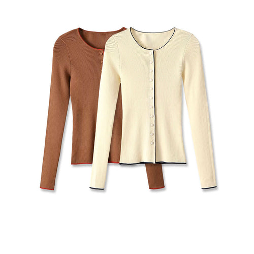 Damen Feinripp-Cardigan mit verdeckter Knopfleiste und Kontrastkante Nord Taschen