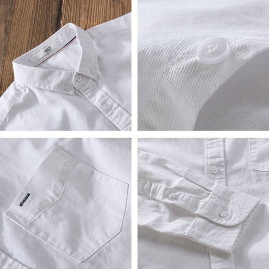 Herren klassisches Button-Down Oxfordhemd aus Baumwolle mit Kentkragen lockerer Schnitt und Brusttasche Nord Taschen
