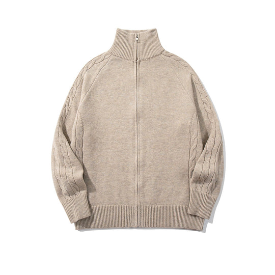 Herren Grobstrick‑Zipjacke mit Funnelkragen, Raglanärmeln und Zopfmuster Nord Taschen