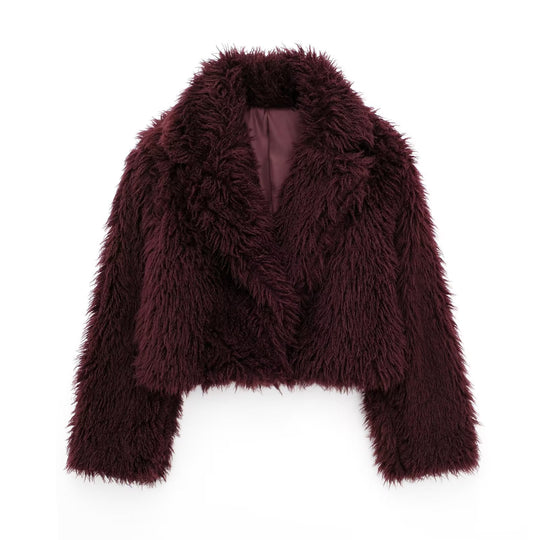 Damen Kurz geschnittene Teddy-Faux-Felljacke mit weitem Reverskragen und soften Flor Nord Taschen
