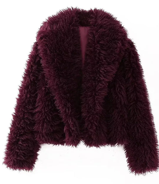 Damen Cropped Kunstfelljacke mit voluminösem Schalkragen und kurzer Silhouette Nord Taschen