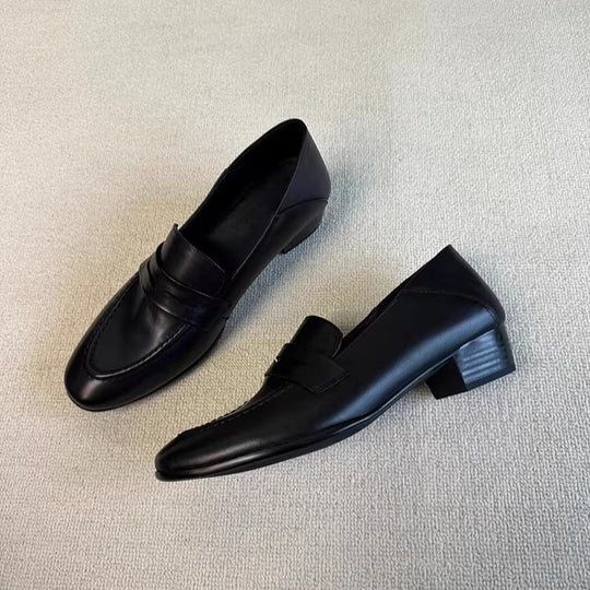 Damen Glattleder-Loafer mit niedrigem Blockabsatz und klassischem Penny-Steg Nord Taschen