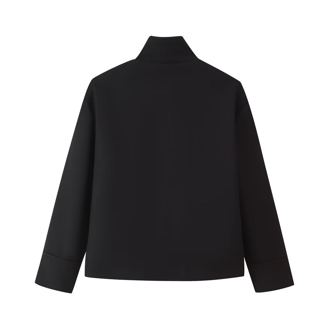 Damen Kurze kastige Jacke mit Stehkragen und durchgehender Knopfleiste Nord Taschen