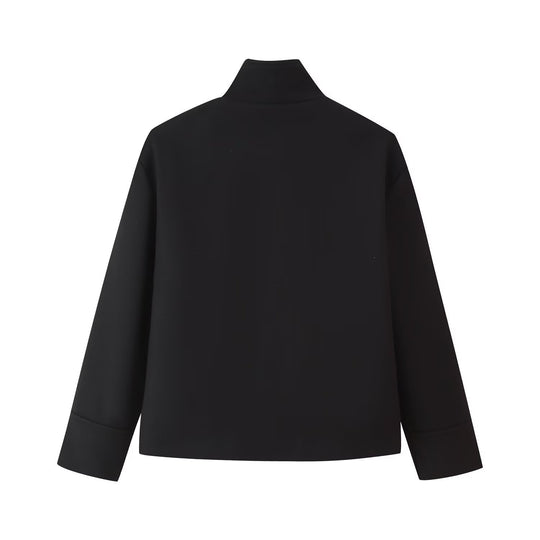 Damen Kurze kastige Jacke mit Stehkragen und durchgehender Knopfleiste Nord Taschen