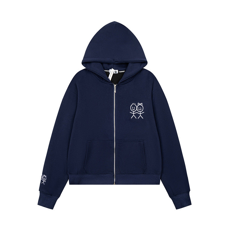 Damen Kapuzensweatjacke mit durchgehendem Reißverschluss leichter French‑Terry Stickfigur‑Print und Kängurutaschen Nord Taschen