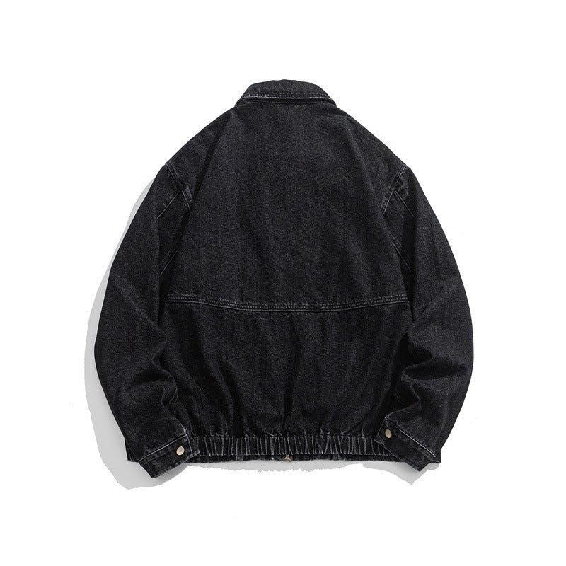 Unisex Kurz geschnittene Denim-Workerjacke mit durchgehendem Reißverschluss und kastiger Silhouette Nord Taschen