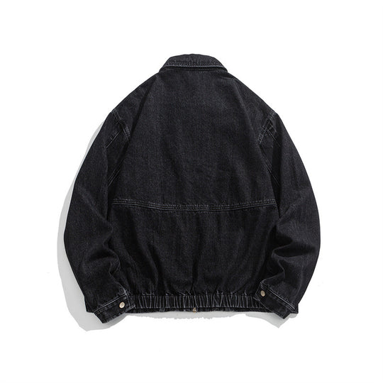 Unisex Kurz geschnittene Denim-Workerjacke mit durchgehendem Reißverschluss und kastiger Silhouette Nord Taschen