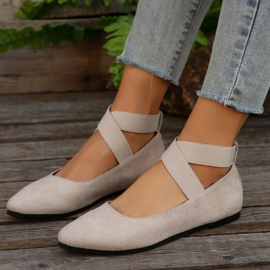 Damen elegante Ballerinas mit gekreuzten Riemen und weichem Obermaterial