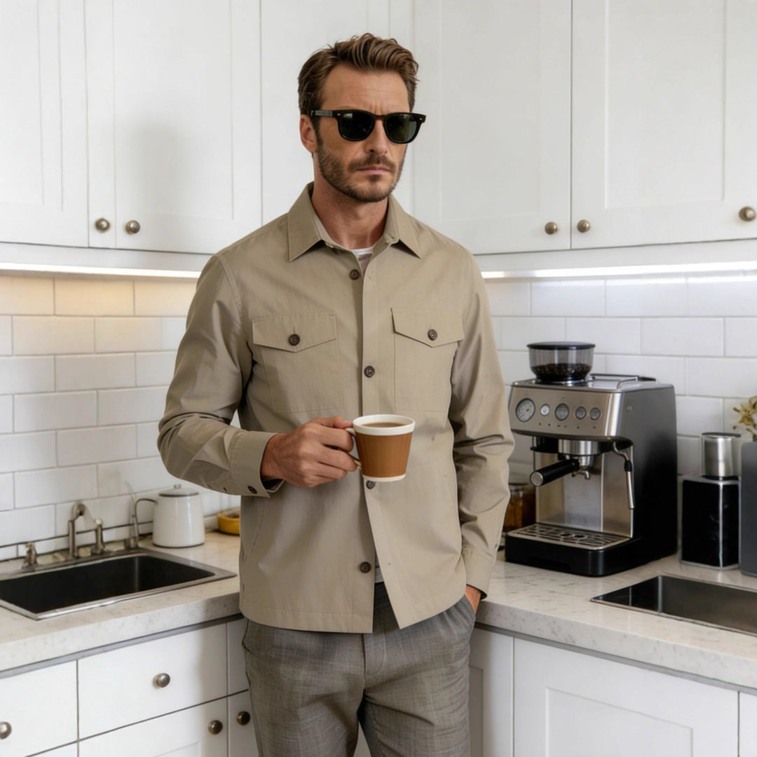 Herren Overshirt-Hemdjacke mit Pattentaschen und klassischem Hemdkragen Nord Taschen