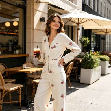 Damen Weicher Viskose-Overall mit floralem Print, Reißverschluss und weitem Bein Nord Taschen