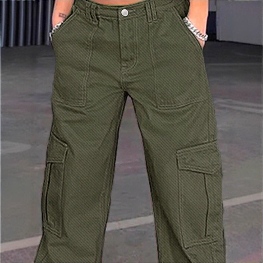 Damen weite Cargo-Hose mit hoher Taille, aufgesetzten Klappentaschen und legerer Baggy-Passform Nord Taschen