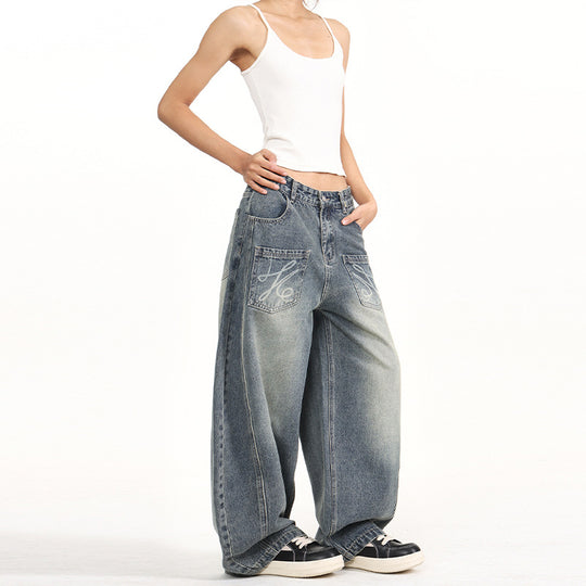 Damen Extremeweite Balloon-Jeans im Palazzoschnitt mit aufgesetzten Taschen Nord Taschen