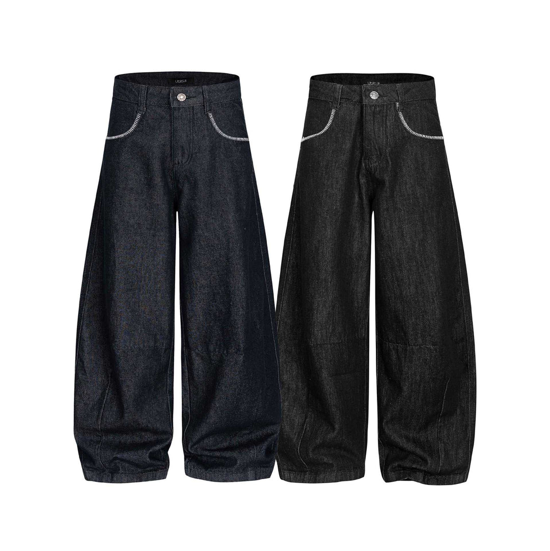 Damen Weite Denim-Hose im Culotte-Style mit hohem Bund und elastischem Saum Nord Taschen