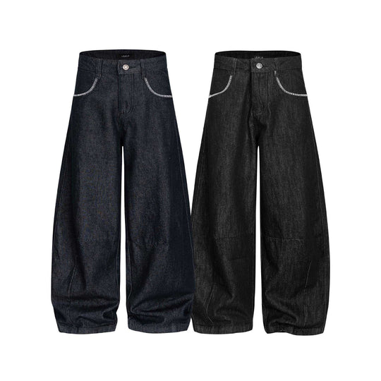 Damen Weite Denim-Hose im Culotte-Style mit hohem Bund und elastischem Saum Nord Taschen