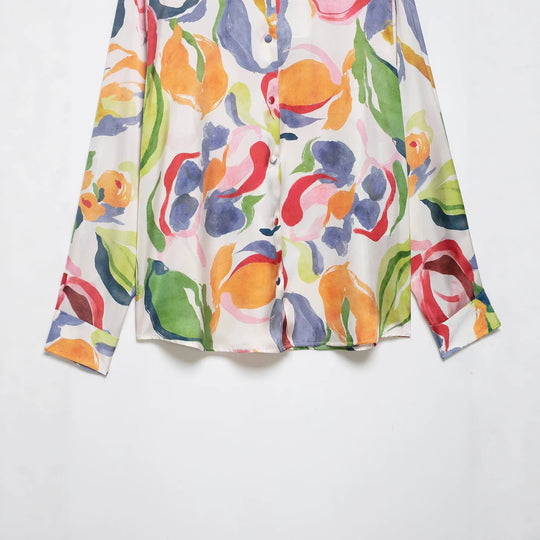 Damen Seidenoptik-Bluse mit Aquarell-Blumenprint Nord Taschen