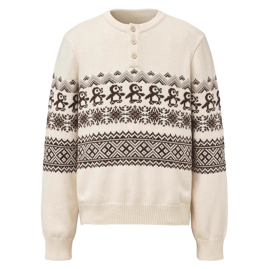 Herren Grobstrickpullover mit Knopfleiste und modernem Muster Nord Taschen