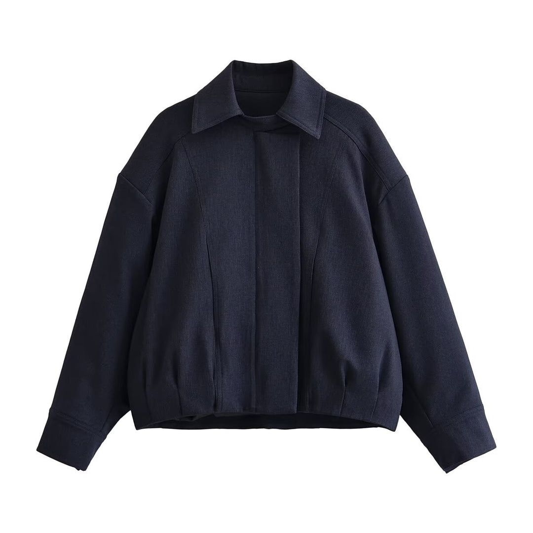 Damen Boxy-Cropped Hemdjacke mit verdeckter Leiste und elastischem Saum Nord Taschen