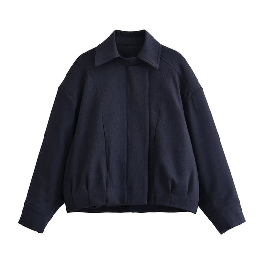 Damen Boxy-Cropped Hemdjacke mit verdeckter Leiste und elastischem Saum Nord Taschen
