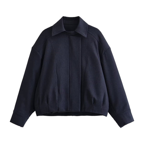 Damen Boxy-Cropped Hemdjacke mit verdeckter Leiste und elastischem Saum Nord Taschen