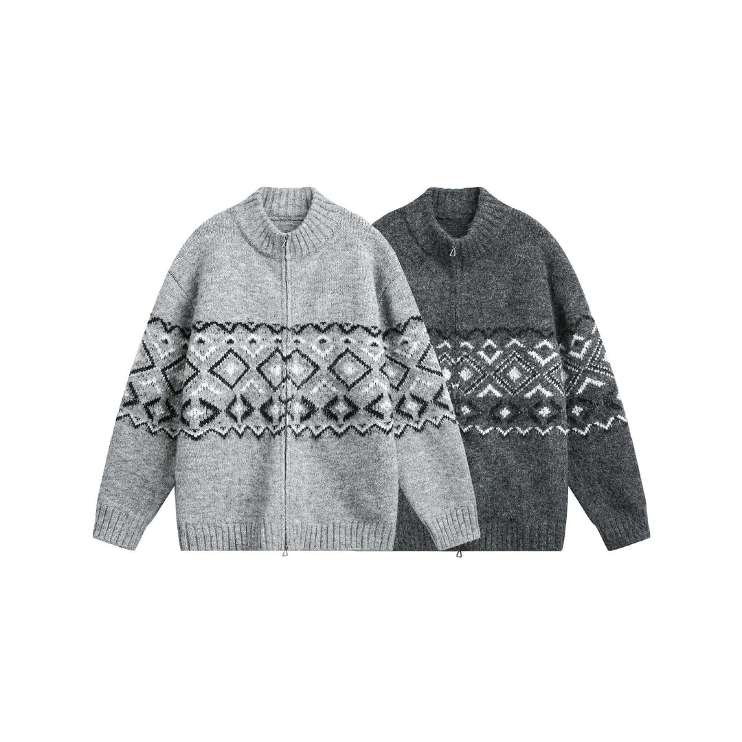 Damen Grobstrick-Zipjacke mit Norwegermuster und hohem Rippkragen Nord Taschen