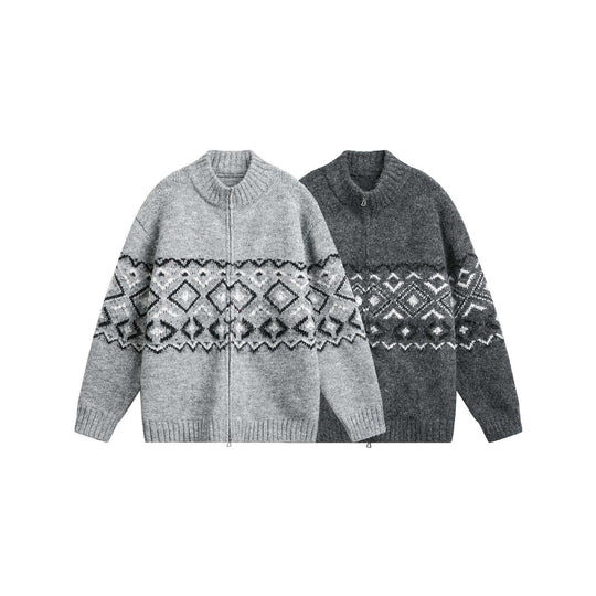 Damen Grobstrick-Zipjacke mit Norwegermuster und hohem Rippkragen Nord Taschen