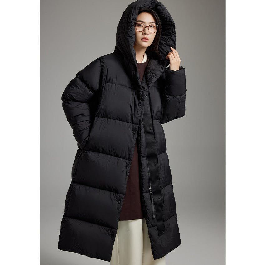 Damen Lange gesteppte Daunenparka mit Kapuze und Thermoisolierung Nord Taschen
