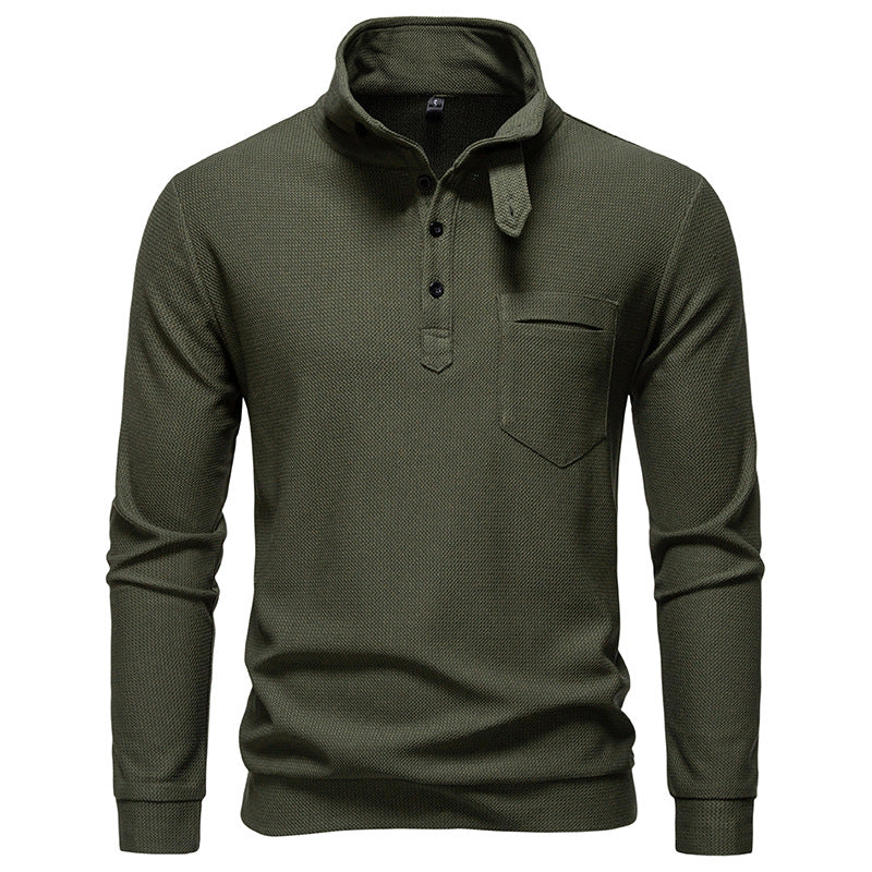 Herren Texturiertes Waffelstrick-Henleyshirt mit hohem Kragen, Knopfleiste und Brusttasche Nord Taschen