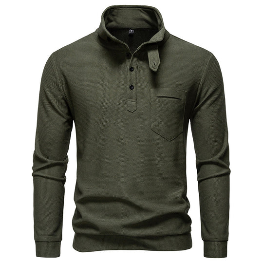 Herren Texturiertes Waffelstrick-Henleyshirt mit hohem Kragen, Knopfleiste und Brusttasche Nord Taschen