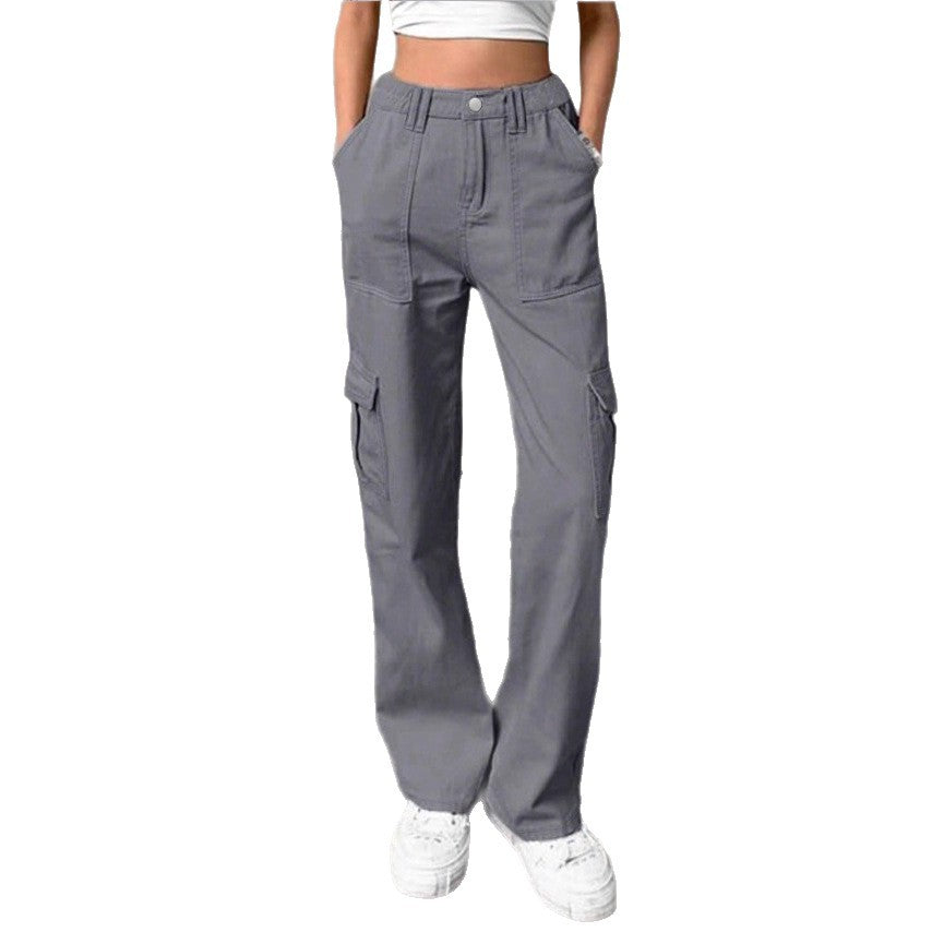 Damen weite Cargo-Hose mit hoher Taille, aufgesetzten Klappentaschen und legerer Baggy-Passform Nord Taschen