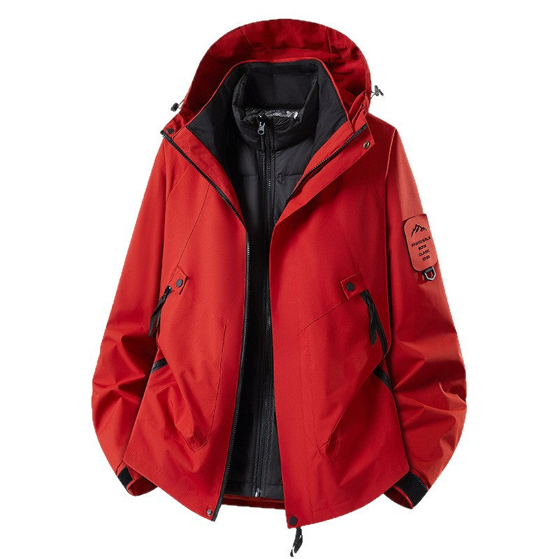Herren Zwei-in-eins Wetterschutzjacke mit abnehmbarer Steppweste und verstellbarer Kapuze Nord Taschen