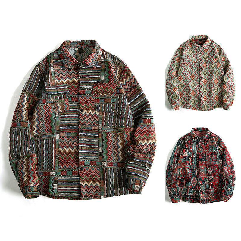 Herren Gemusterte Overshirt-Jacke im Patchwork-Jacquard Nord Taschen