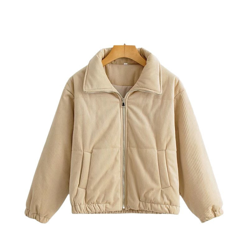 Damen Kurz geschnittene Steppjacke im Cord‑Look mit hohem Stehkragen Nord Taschen