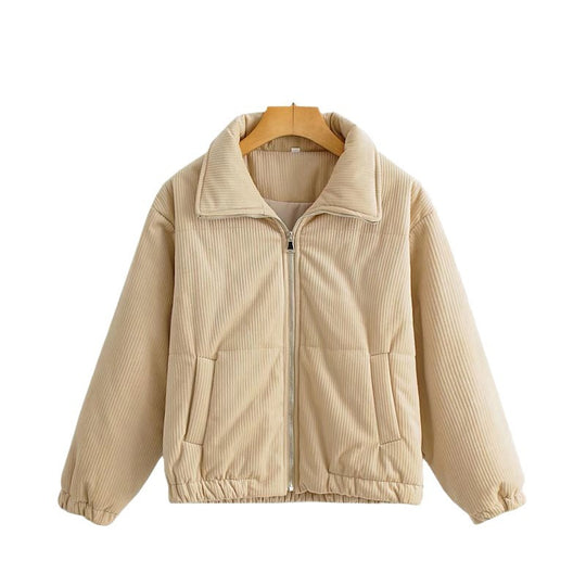 Damen Kurz geschnittene Steppjacke im Cord‑Look mit hohem Stehkragen Nord Taschen