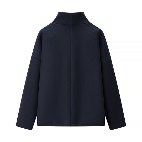 Damen Kurze doppeltgeknöpfte Oversize-Boxy-Jacke mit Stehkragen und Eingrifftaschen Nord Taschen
