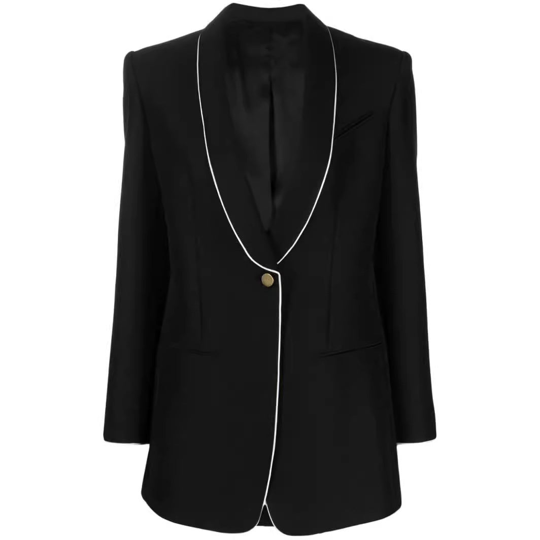Damen Oversize-Blazer im Smokingstil mit kontrastierender Paspelierung und Ein-Knopf-Front Nord Taschen
