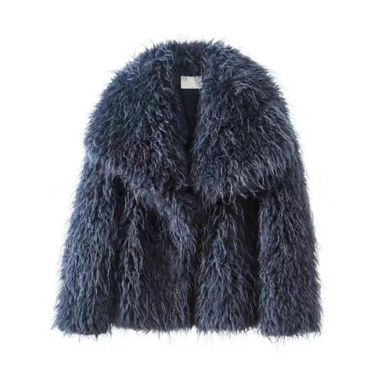 Damen Kurzjacke aus langflorigem Kunstpelz mit voluminösem Schalkragen Nord Taschen