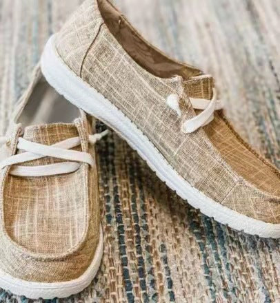 Damen nan Segeltuch-Mokassin-Sneaker mit elastischer Schnürung gepolstertem Komfortfußbett und profilierter Gummisohle
