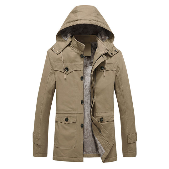 Herren wattierter Canvas-Parka mit fester Kapuze, kuscheligem Teddy-Innenfutter und Mehrfach-Taschen Nord Taschen