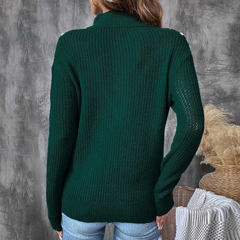 Damen Hochwertiger Strickpullover mit V-Ausschnitt Nord Taschen